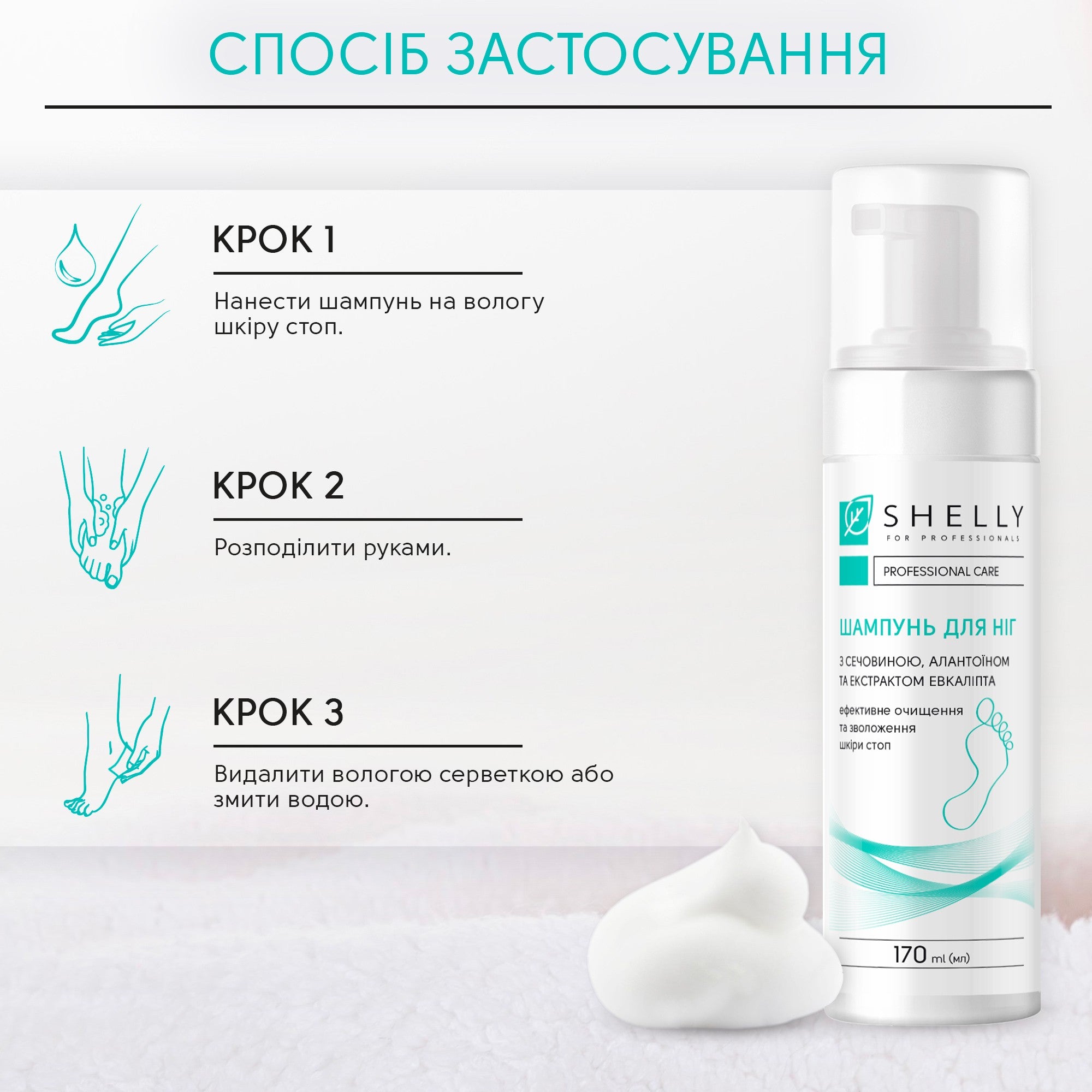 Шампунь-пена для ног с мочевиной, аллантоином и экстрактом эвкалипта Shelly 170 мл