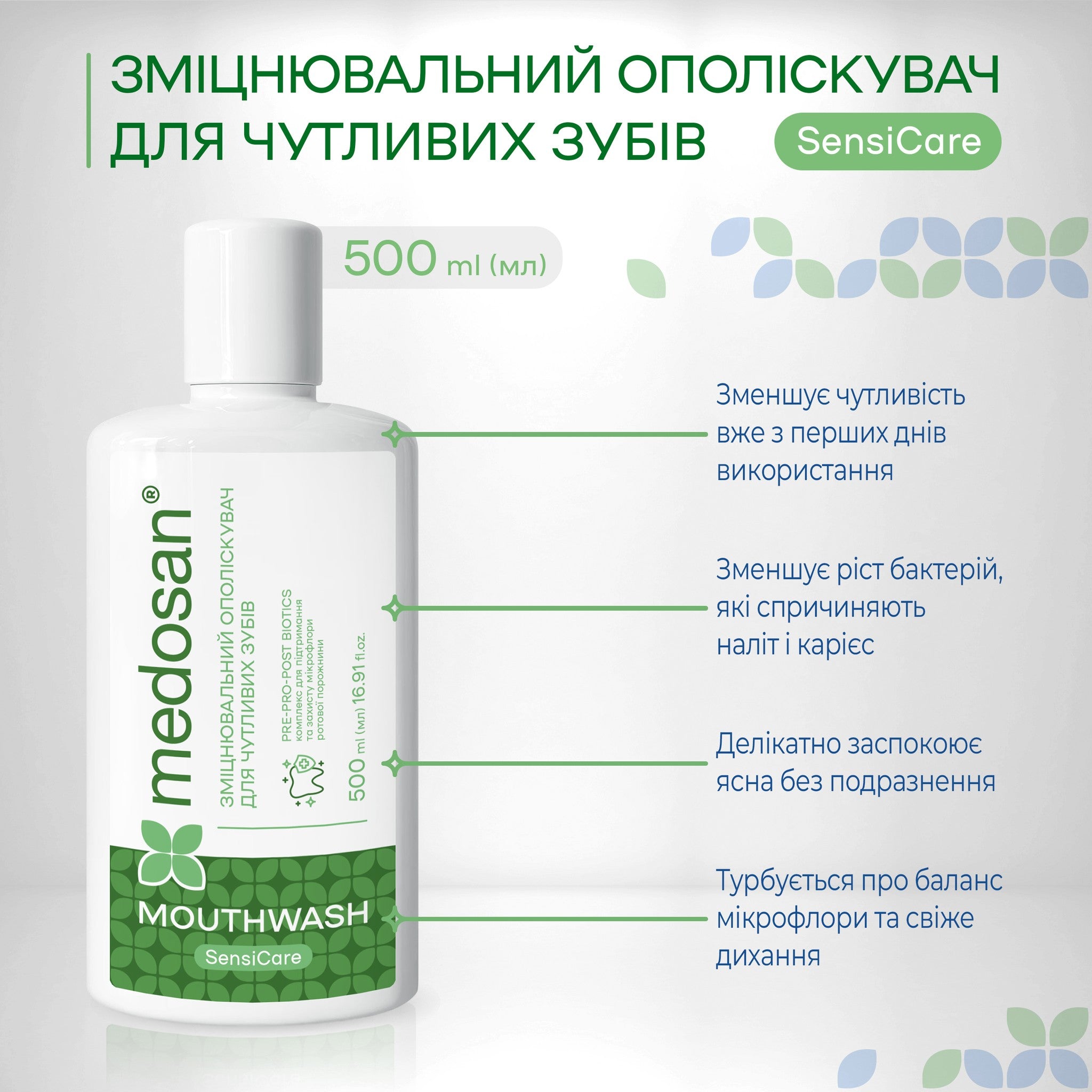 Укрепляющий ополаскиватель для чувствительных зубов SensiCare Medosan 500 мл