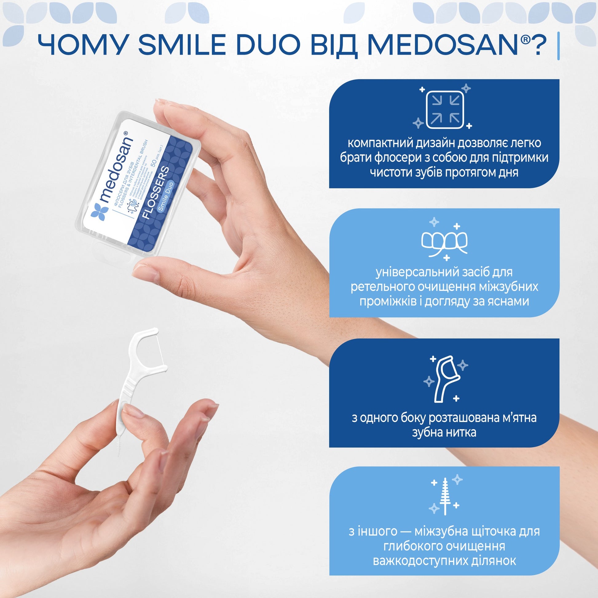 Зубные нити Smile Duo Flossers&Interdental brush Medosan