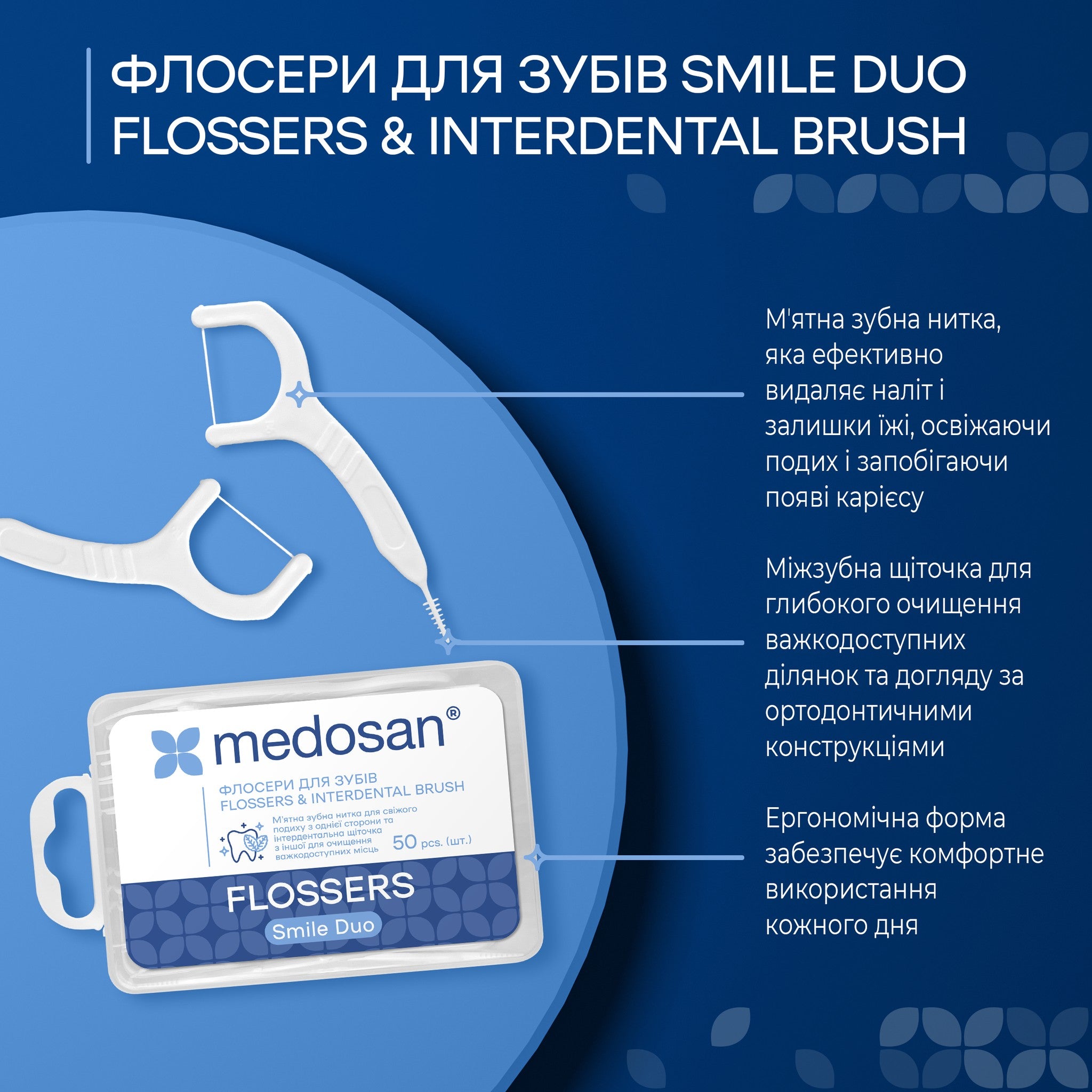 Зубные нити Smile Duo Flossers&Interdental brush Medosan