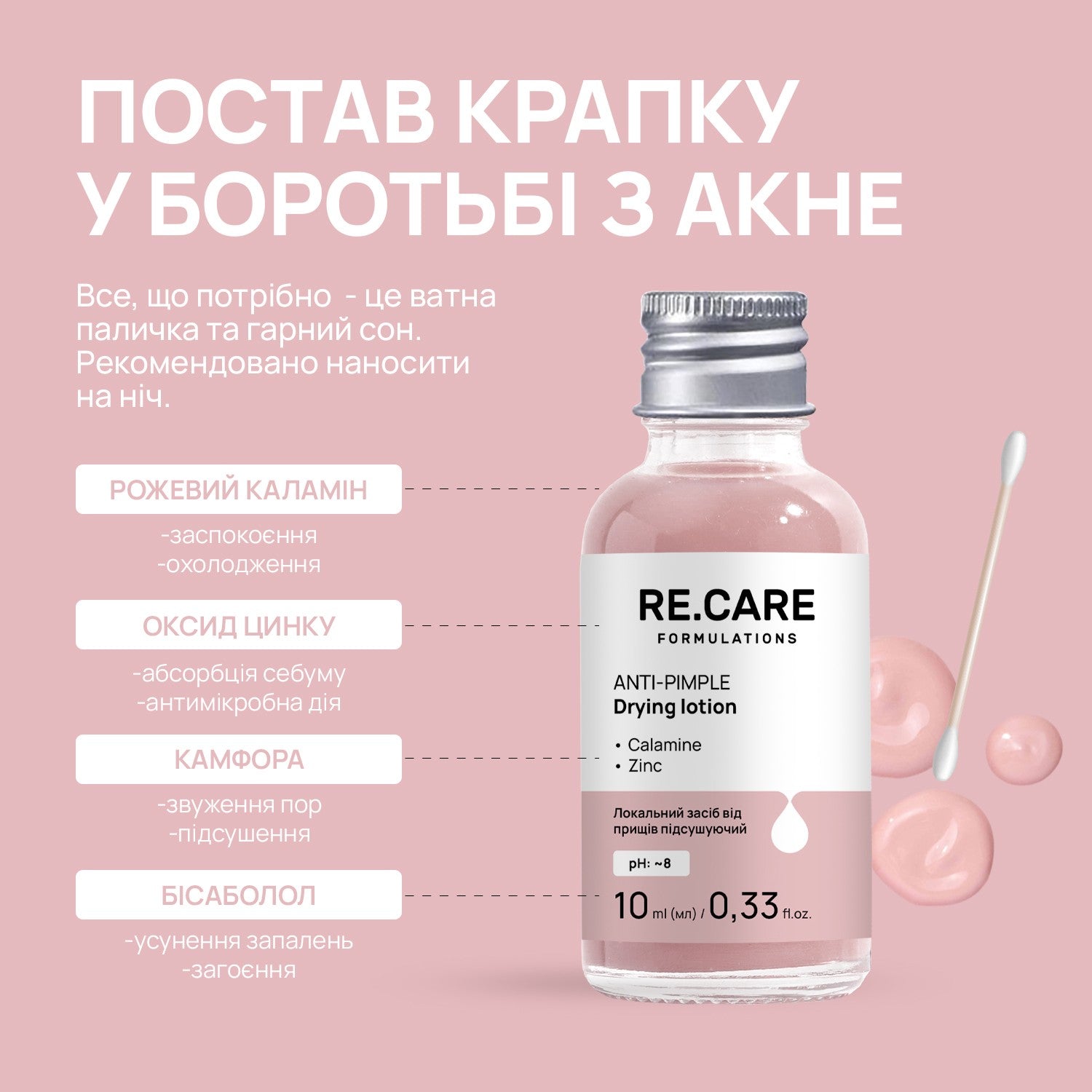 Локальное средство от прыщей подсушивающее Anti-Pimple Drying Lotion RECARE 10 мл
