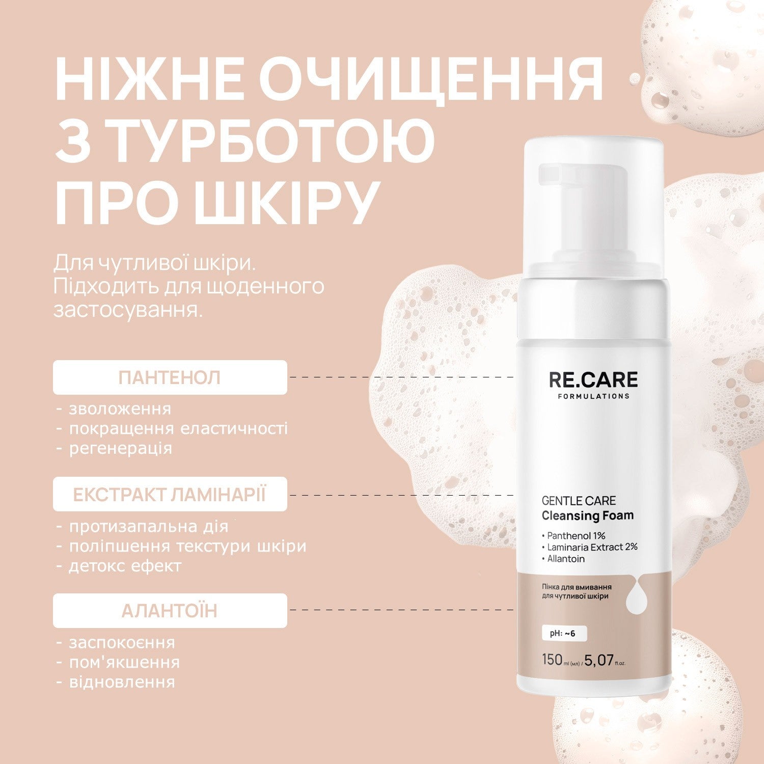 Пенка для умывания Gentle Сare Cleansing Foam RECARE 150 мл