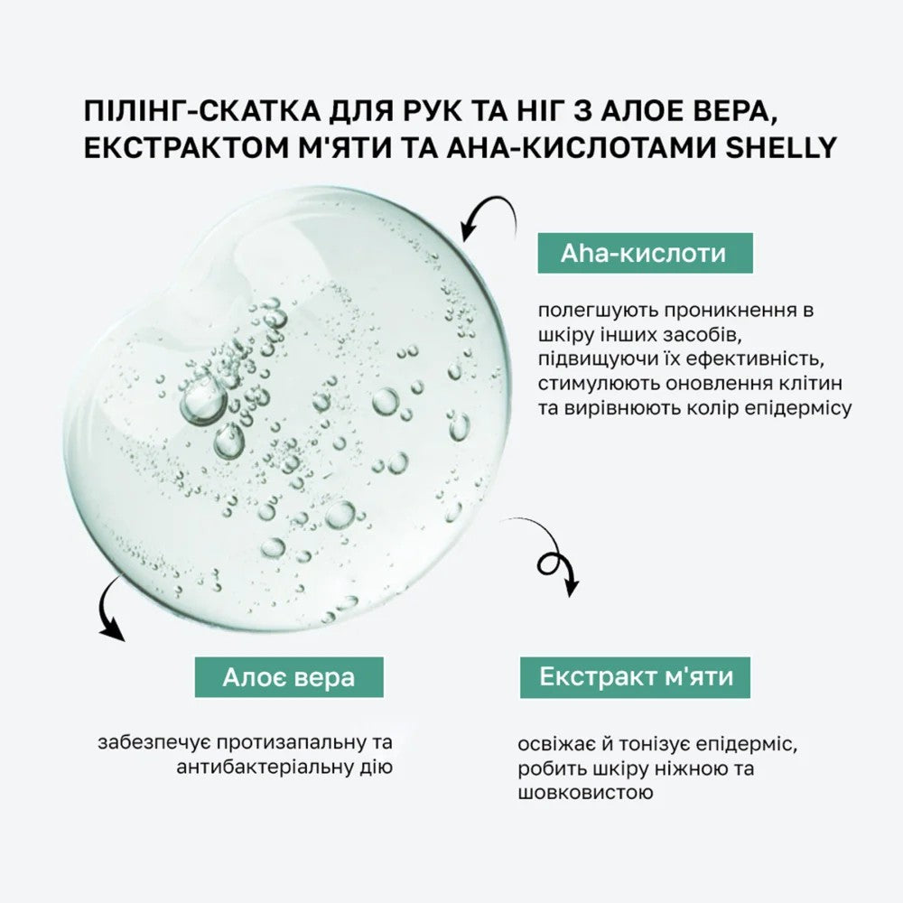 Пилинг-скатка для рук и ног с алоэ вера, экстрактом мяты и aha-кислотами Shelly 200 мл