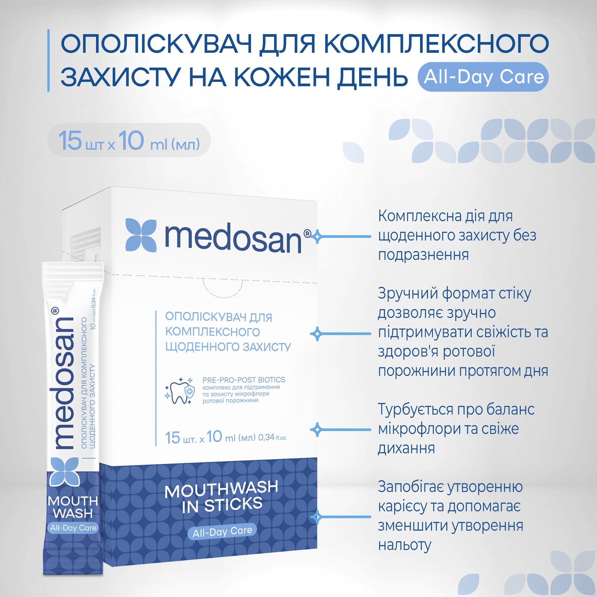 Ополаскиватель для комплексной ежедневной защиты All-Day Care Medosan 15 шт. х 10 мл